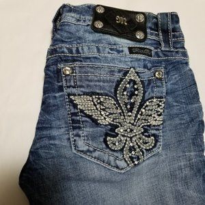 Miss Me Embellished Denim Shorts in Blue with Silver Rhinestones